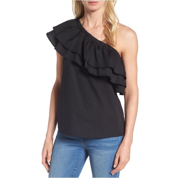 one shoulder ruffle top black